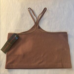 NWT- Suzette Collection Ribbed Brown Crop Top